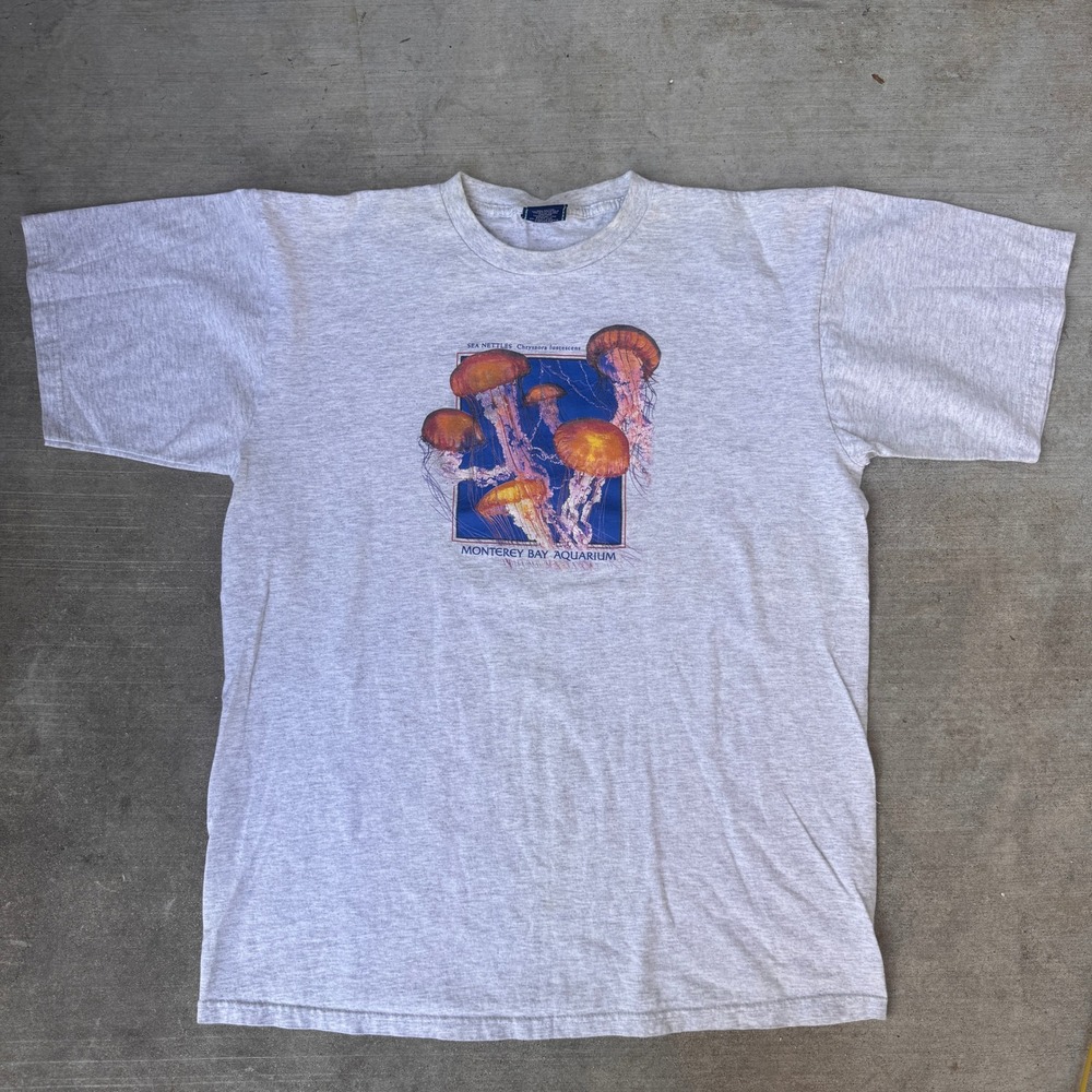 Vintage Harborside Graphics Monterey Bay Aquarium Jellyfish T-Shirt Gray XL USA